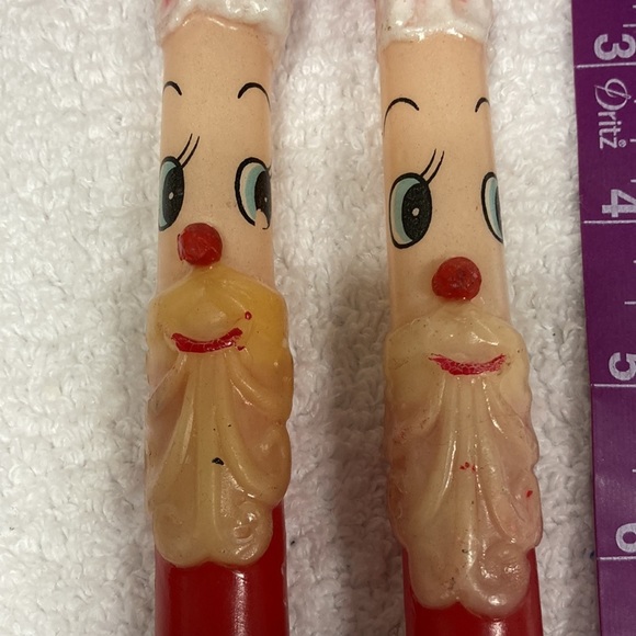 VINTAGE PAIR OF 1960'S SANTA CLAUS FACE WITH NOEL 10" TAPER CANDLES JAPAN - Picture 2 of 5